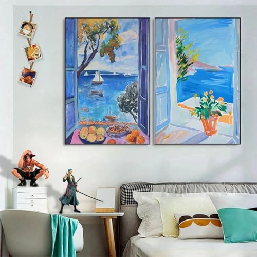 Muholin 2 Kunstwerke, offenes Fenster, Poster, Ozean, Meereslandschaft, bunte Küsten-Leinwand, Malerei, Wandkunst für Wohnzimmer, Heimdekoration 60x80cmx2 ohne Rahmen Muholin 2 Kunstwerke, offenes Fenster, Poster, Ozean, Meereslandschaft, bunte Küsten-Leinwand, Malerei, Wandkunst für Wohnzimmer, Heimdekoration 60x80cmx2 ohne Rahmen von Muholin