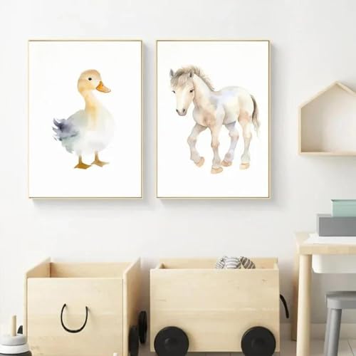 Muholin 2 Leinwanddrucke Aquarell Bauernhoftiere Baby Pferd Enten Schafe Wandkunst Poster und Drucke Bild für Kinderzimmer Kinderzimmer Dekor 21x30cmx2 ohne Rahmen Muholin 2 Leinwanddrucke Aquarell Bauernhoftiere Baby Pferd Enten Schafe Wandkunst Poster und Drucke Bild für Kinderzimmer Kinderzimmer Dekor 21x30cmx2 ohne Rahmen von Muholin