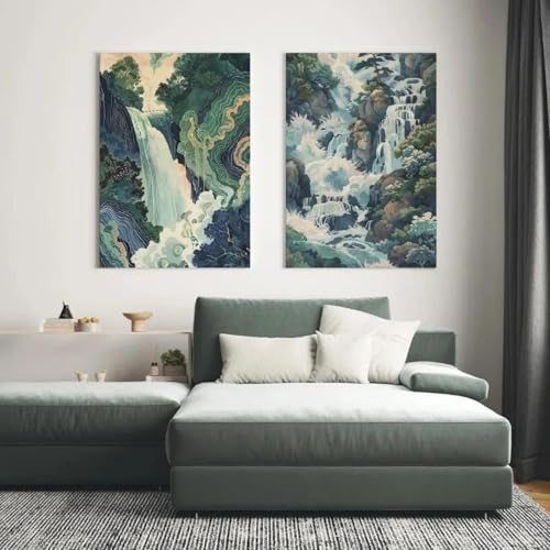 Muholin 2 Wasserfall Wandkunst Poster Asiatische Blaugrüne Berge und Gewässer Landschaft Zimmer Home Decor Leinwand Malerei 30x40cmx2 ohne Rahmen Muholin 2 Wasserfall Wandkunst Poster Asiatische Blaugrüne Berge und Gewässer Landschaft Zimmer Home Decor Leinwand Malerei 30x40cmx2 ohne Rahmen von Muholin