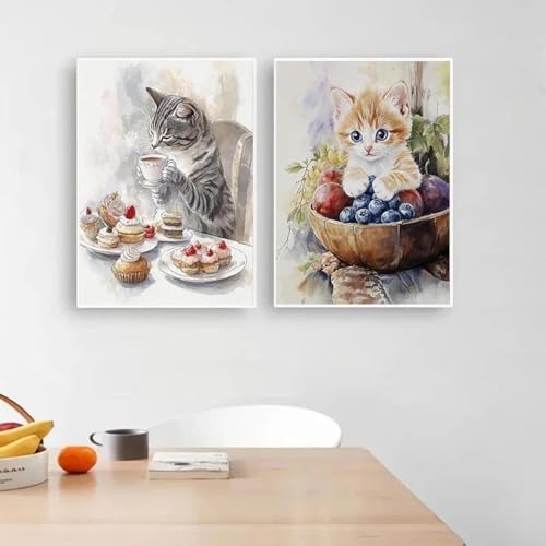 Muholin 2 süße Haustier Katze und Essen Wandkunst Poster und Drucke Bild für Küche Cafe Dekor Leinwanddruck 30x40cmx2 ohne Rahmen Muholin 2 süße Haustier Katze und Essen Wandkunst Poster und Drucke Bild für Küche Cafe Dekor Leinwanddruck 30x40cmx2 ohne Rahmen von Muholin