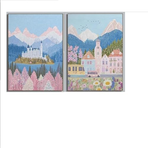 Muholin Leinwanddrucke, Wandkunstbilder, Einkaufsstraße, künstlerisches Schloss, Café, Buchhandlung, Stadtplakat, Wohnzimmerdekor 60x80cmx2 ohne Rahmen Muholin Leinwanddrucke, Wandkunstbilder, Einkaufsstraße, künstlerisches Schloss, Café, Buchhandlung, Stadtplakat, Wohnzimmerdekor 60x80cmx2 ohne Rahmen von Muholin