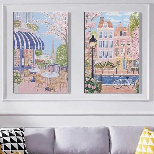 Muholin Leinwanddrucke, Wandkunstbilder, Einkaufsstraße, künstlerisches Schloss, Café, Buchhandlung, Stadtplakat, Wohnzimmerdekor 60x80cmx2 ohne Rahmen Muholin Leinwanddrucke, Wandkunstbilder, Einkaufsstraße, künstlerisches Schloss, Café, Buchhandlung, Stadtplakat, Wohnzimmerdekor 60x80cmx2 ohne Rahmen von Muholin