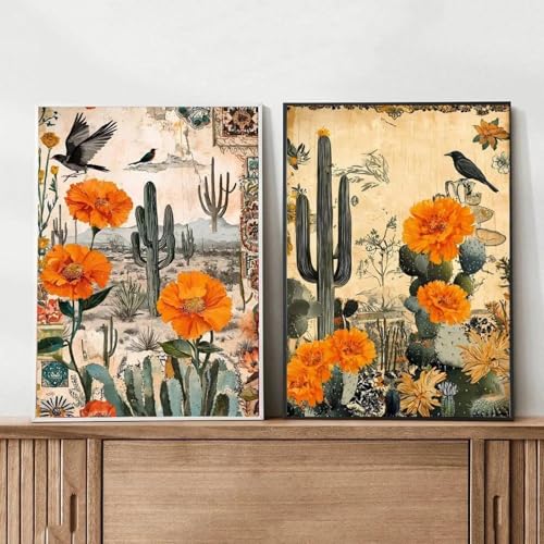 Retro Gelbe Landschaft Exotischer Himmel Kaktus Vogel Blumen Leinwand Malerei Wand Kunst Home Decor Room Decor Wand Dekor 30x40cmx2 ohne Rahmen Retro Gelbe Landschaft Exotischer Himmel Kaktus Vogel Blumen Leinwand Malerei Wand Kunst Home Decor Room Decor Wand Dekor 30x40cmx2 ohne Rahmen von Muholin