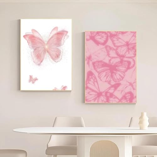 abstrakte Aura Gradienten Rosa Schmetterling Wand Kunst Poster Wohnzimmer Bar Cafe Schlafzimmer Büro Hause Dekorative Leinwand Malerei 50x70cmx2 ohne Rahmen von Muholin