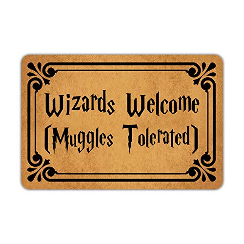 Muikoo Fußmatte für die Vordertür, mit Aufschrift "Wizards Welcome Muggles Tolerated", maschinenwaschbar, Gummi, lustige Fußmatte für drinnen und draußen, 59.9 cm (B) x 39.9 cm (L) von Muikoo