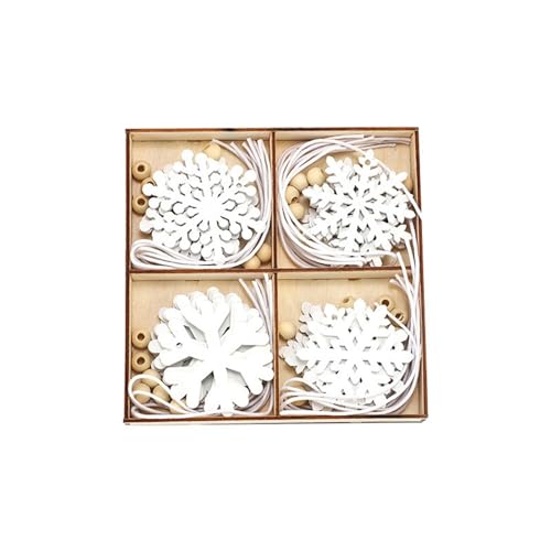 24 Stück Christbaumschmuck Holz Schneeflocken Deko Weihnachtsbaumschmuck Weiß Verzierung Holzscheiben für Tischdeko Winterdeko, Schneeflocken Baumschmuck mit Kordel (6cm) (2) von Muium(TM)
