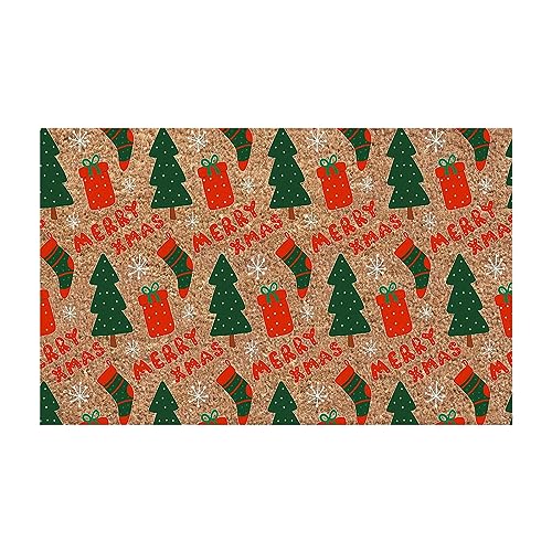 3D rutschfest Weihnachtsteppich REH Weihnachtsbaum Schneemann Weihnachtsdruck Teppich Frohe Weihnachten Fußmatten Teppiche Dekor für Esszimmer, Küche, Läufer Flur von Muium(TM)