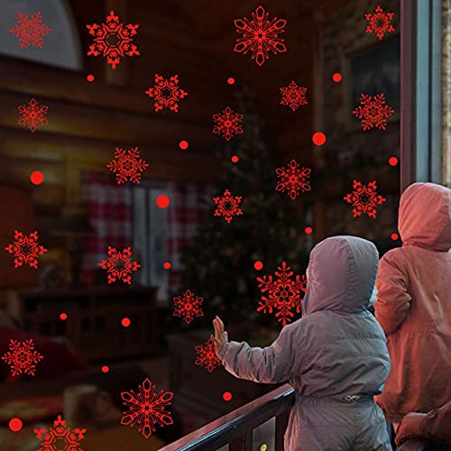 Muium(TM) Fensterbilder Weihnachten Selbstklebend,Schneeflocken Fenstersticker Winter Deko Weihnachtsdeko,Fensterbilder Schneeflocken Wiederverwendbar Fenster Haftende Aufkleber Weihnachten (Rot) von Muium(TM)