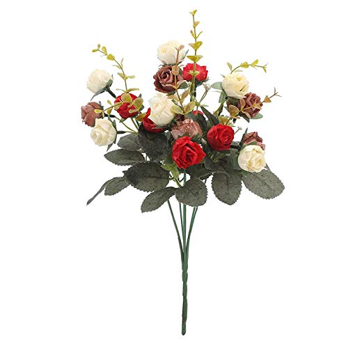 Muium(TM) Künstlich Rose Kunstblumenstrauß, 7 Stiele, 21 Blüten, Künstliche Blumen Seidenblumen, toll als Deko für Haus Zuhause, Hochzeiten, Partys Blumenschmuck (Rot) von Muium(TM)