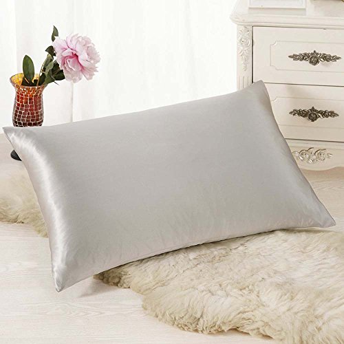 Muium(TM) Seidenkissenbezug 100% Reiner natürlicher Kissenbezug 30x50 cm Super weich Sofakissenbezug Einfarbig Kissenhülle Rechteckig Pillowcase mit verstecktem Reißverschluss für Sofa Decor (Gray) von Muium(TM)