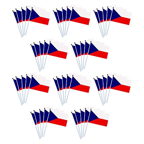 Tschechien Fahne Stockfahne/Handwinkende Mini-Bannern/jeder Stock 30 cm lang/jede Flagge 14 cm x 21 cm/Souvenir aus Tschechien/Kleine Tschechien Flagge Party Anfeuern Fahnen/Fähnchen (50PCS) von Muium(TM)