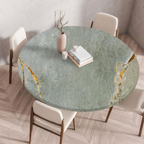 Muiuou Marmordruck Tischdecke Rund, Elastische Rund Tischdecken Abwaschbar Wasserabweisend Tischtuch, Dauerhaft Kratzfest für Wohnzimmer Esszimmer Garten von Muiuou