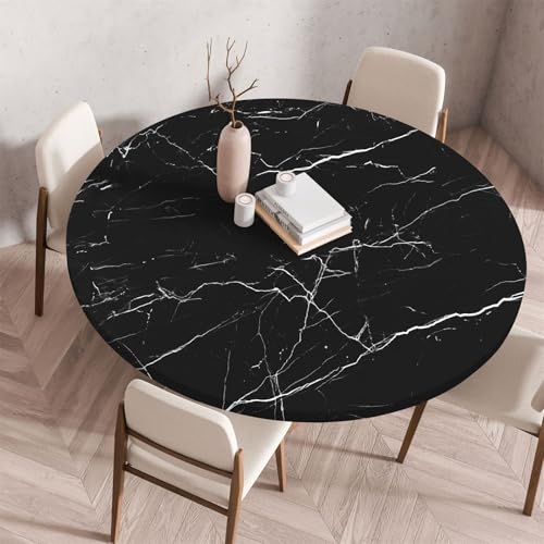 Muiuou Marmordruck Tischdecke Rund, Elastische Rund Tischdecken Abwaschbar Wasserabweisend Tischtuch, Dauerhaft Kratzfest für Wohnzimmer Esszimmer Garten von Muiuou