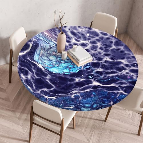 Muiuou Marmordruck Tischdecke Rund, Elastische Rund Tischdecken Abwaschbar Wasserabweisend Tischtuch, Dauerhaft Kratzfest für Wohnzimmer Esszimmer Garten von Muiuou