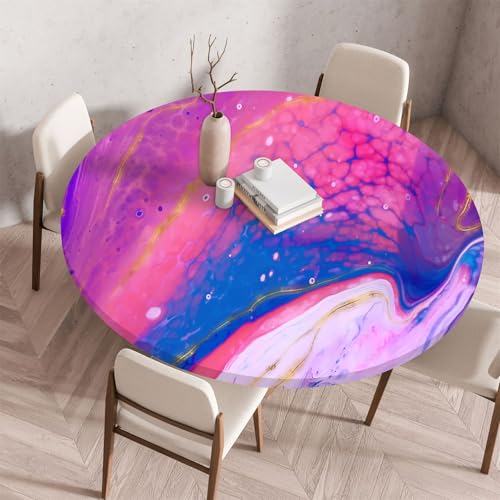 Muiuou Marmordruck Tischdecke Rund, Elastische Rund Tischdecken Abwaschbar Wasserabweisend Tischtuch, Dauerhaft Kratzfest für Wohnzimmer Esszimmer Garten von Muiuou