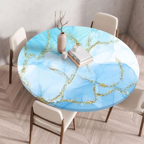 Muiuou Marmordruck Tischdecke Rund, Elastische Rund Tischdecken Abwaschbar Wasserabweisend Tischtuch, Dauerhaft Kratzfest für Wohnzimmer Esszimmer Garten von Muiuou