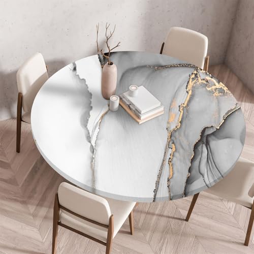 Muiuou Tischdecke Outdoor Rund, Farbiger Marmor Drucken Tischdecke Wasserdicht Antifouling Abwaschbar Elastisch Rund,für Garten,Küche, Esstisch,Parteien Tischdecken (Durchmesser 90cm,Marmor 13) von Muiuou