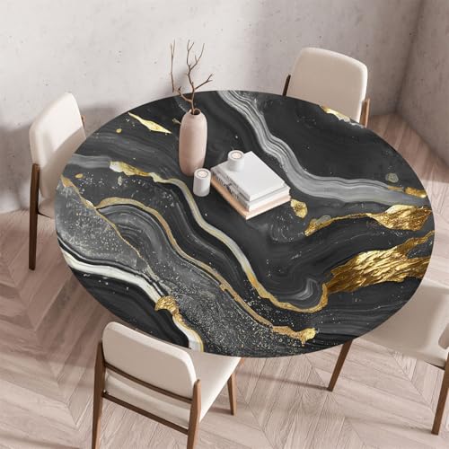 Muiuou Tischdecke Outdoor Rund, Farbiger Marmor Drucken Tischdecke Wasserdicht Antifouling Abwaschbar Elastisch Rund,für Garten,Küche, Esstisch,Parteien Tischdecken (Durchmesser 90cm,Marmor 20) von Muiuou