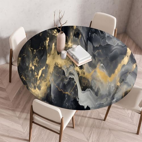 Muiuou Tischdecke Outdoor Rund, Marmor Drucken Rund Tischdecken Gartentischdecke Wasserdicht Abwaschbar Outdoor Elastisch Küchentisch Tischtuch für Dekoration von Muiuou