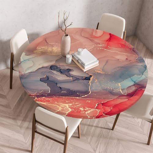 Muiuou Tischdecke Outdoor Rund, Marmor Drucken Rund Tischdecken Gartentischdecke Wasserdicht Abwaschbar Outdoor Elastisch Küchentisch Tischtuch für Dekoration von Muiuou