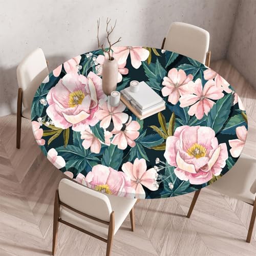 Muiuou Tischdecke Outdoor Rund,Drucken Tischdecke Wasserdicht Abwaschbar Elastisch Rund Gartentischdecke, für Garten,Küche,Esstisch Parteien Tischdecken Dekoration (Durchmesser 120cm,Stil 12) von Muiuou