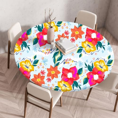 Muiuou Tischdecke Outdoor Rund,Drucken Tischdecke Wasserdicht Abwaschbar Elastisch Rund Gartentischdecke, für Garten,Küche,Esstisch Parteien Tischdecken Dekoration (Durchmesser 60cm,Stil 13) von Muiuou