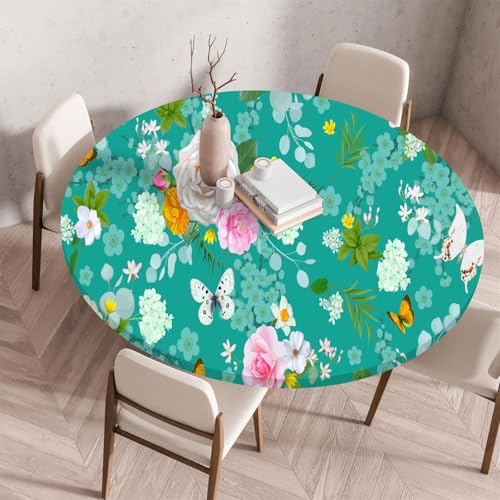 Muiuou Tischdecke Outdoor Rund,Drucken Tischdecke Wasserdicht Abwaschbar Elastisch Rund Gartentischdecke, für Garten,Küche,Esstisch Parteien Tischdecken Dekoration (Durchmesser 90cm,Stil 16) von Muiuou