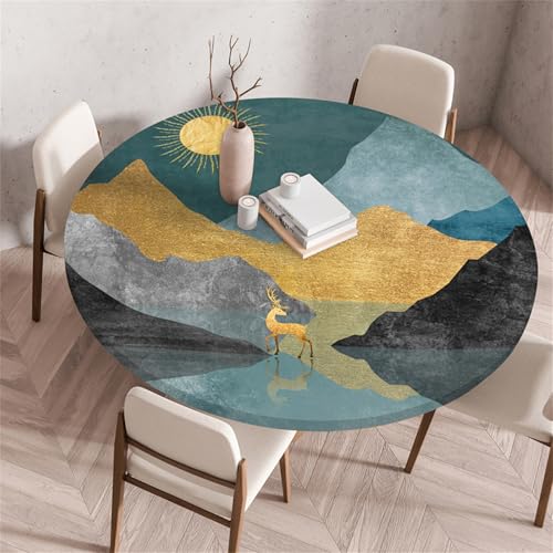 Muiuou Tischdecke Rund, Drucken Rund Tischdecken Abwaschbar Tischtuch aus Polyester Wasserabweisend, Dauerhaft Kratzfest Antifouling für Wohnzimmer Esszimmer Garten von Muiuou