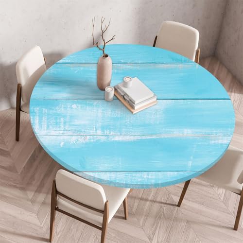 Muiuou Tischdecke Rund, Holzstruktur Drucken Rund Tischdecken Wasserdicht Antifouling Abwaschbar Elastisch Küchentisch Tischtuch Gartentisch Geeignet für Dekoration von Muiuou