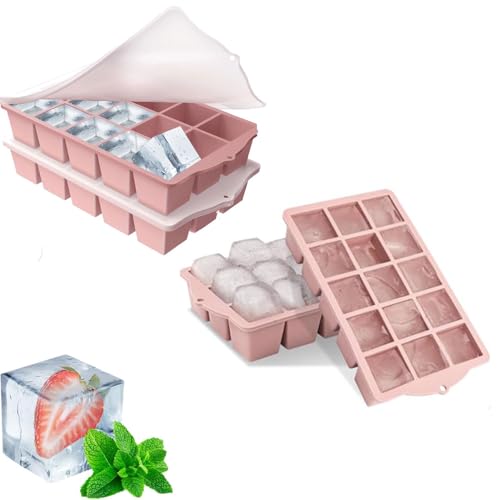 Eiswürfelform Silikon, 4 Stück 15 Fach Eiswürfelschalen, Stapelbar Eiswürfelbehälter,für Form für Cocktail Whiskey Kaffee Eiscreme -rosa von Mujiluxe