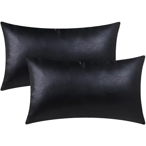 MUKA 2er Set Kissenbezüge Kunstleder Dekokissenbezüge Kissenhülle für Sofabetten Couch von Muka