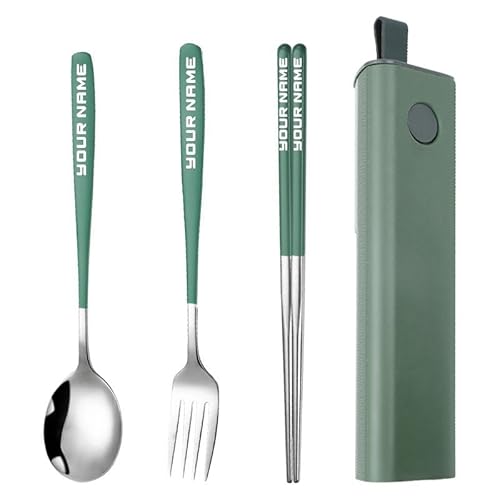 Muka Personalisiertes tragbares Besteck-Set mit 3 Gabeln, Löffeln, Essstäbchen, Utensilien, Edelstahl, individueller Logo-Name mit Handyhalter Muka Personalisiertes tragbares Besteck-Set mit 3 Gabeln, Löffeln, Essstäbchen, Utensilien, Edelstahl, individueller Logo-Name mit Handyhalter von Muka
