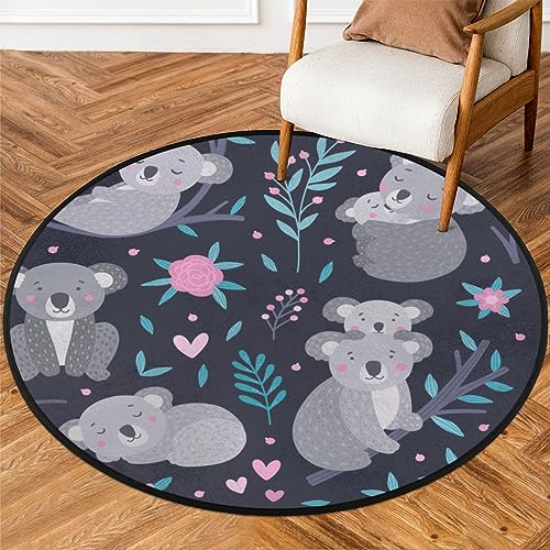 Koala Paint runder Teppich, 91 cm, kleiner Kreisbereich, weich, rutschfest, waschbar, Bodenmatte, ultradünn, Überwurf, Teppich für Eingangsbereich, Schlafzimmer, Badezimmer, Wohnzimmer von Mularoka