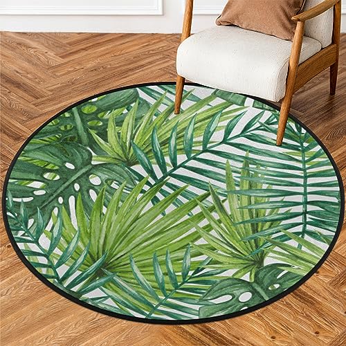 Plant Palm Leaf runder Teppich, 91 cm, kleiner Kreis, weich, rutschfest, waschbar, Bodenmatte, ultradünn, Überwurf, Teppich für Eingangsbereich, Schlafzimmer, Badezimmer, Wohnzimmer von Mularoka