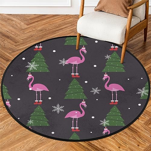 Runder Teppich mit Flamingo-Weihnachtsbaum, 91 cm, kleiner Kreisbereich, weich, rutschfest, waschbar, Bodenmatte, ultradünn, Überwurf, Teppich für Eingangsbereich, Schlafzimmer, Badezimmer, Wohnzimmer von Mularoka
