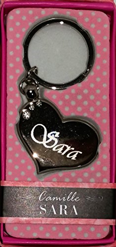 Sara benannt Herzform Silber Metall Key Ring mit Swarovski-Kristallen Gravur und in Geschenkkarton "Sara" von Sterling effectz von Mulberry