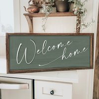 Bauernhaus Willkommen Zu Hause | Holzgerahmtes Schild Willkommensschild Veranda Zeichen Eingangsbereich Bauernhof | Qualitätsdruck von MulberryMarketDesign