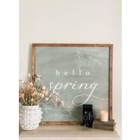 Hello Spring Schild | Frühlings-Holz Gerahmtes Bauernhaus Frühlingsdeko Rustikale Wandkunst Zeichen Für Den Frühling von MulberryMarketDesign