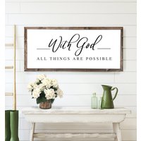 Mit Gott Sind Alle Dinge Möglich Schild Mit Holzrahmen | Schriftzeichen Bibel Vers Zeichen Wohnzimmer Christliche Wandkunst von MulberryMarketDesign