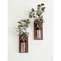 Rustikale Holz Bauernhaus Wandleuchten, Wand Dekor, Vermehrung Wandbehang, Glas Wandvase 2Er Set, Boho Wandleuchte von MulberryMarketDesign