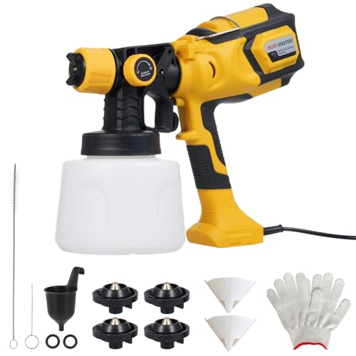 Mulcort Farbsprühsystem, 850 W Hochleistungs-Elektro-Spritzpistole, mit 4 Düsen und 3 Mustern, 1200ml Behälter, leicht zu reinigen für Möbel, Schränke, Zäune, Wände, Türen, Gartenstühle Gelb Mulcort Farbsprühsystem, 850 W Hochleistungs-Elektro-Spritzpistole, mit 4 Düsen und 3 Mustern, 1200ml Behälter, leicht zu reinigen für Möbel, Schränke, Zäune, Wände, Türen, Gartenstühle Gelb von Mulcort