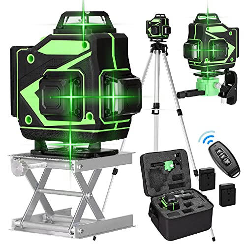 Mulcort Multifunktionales 16-Linien-Laser-Nivellierwerkzeug Vertikale horizontale Linien 3° Selbstnivellierungsfunktion mit 1,5 m Stativständer (EU Plug with Tripod Stand) von Mulcort