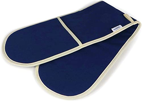 Muldale Doppelter Ofenhandschuh in Oxford Marineblau & natürliche Baumwolle, extra dick, hergestellt Großbritannien, robust, doppelte Ofenhandschuhe, Topfhandschuhe von Muldale