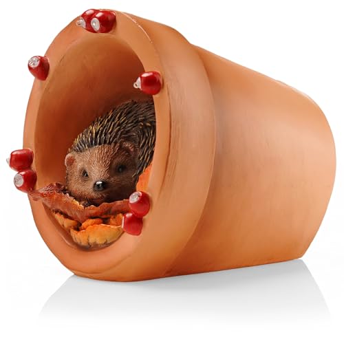Muldale Igel-Gartendeko mit Solarlicht – Handbemalte Dekofigur Hamish für Blumentöpfe & Garten – Leuchtende Außen-Dekoration – Wetterfest – Geschenkverpackung – 14,8 cm von Muldale