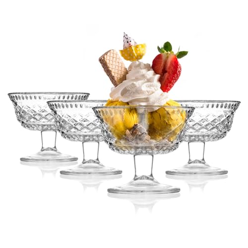 Muldale Individuelle Dessertschalen 4er Set - Geschnittenes Glas Vintage Pudding Eisbecher - Individuelle Kleinigkeiten - Garnelen Cocktailschalen 11 cm - Vialto Design von Muldale