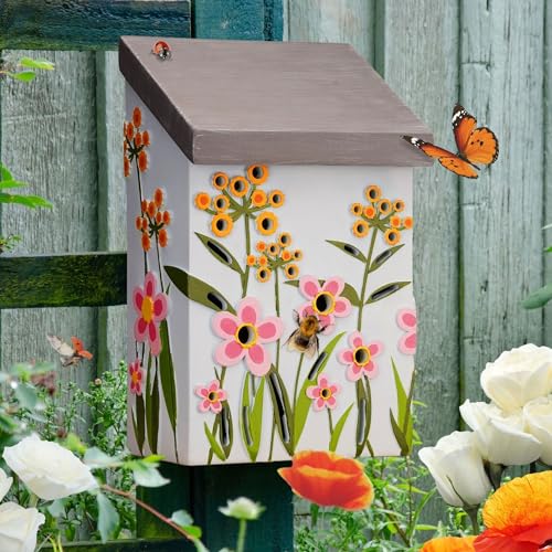 Muldale Bienenhaus - Insektenhotel für Marienkäfer und Bienen - handbemaltes hellblaues Käferhotel in Geschenkbox - perfekt zum Anlocken von Wildtieren im Garten von Muldale