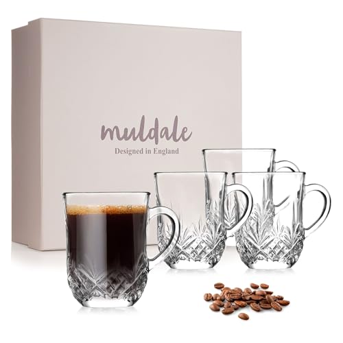 Muldale Set mit 4 irischen Kristall-Kaffeegläsern – Glasbecher für heiße Getränke mit Griffen – Kristall Glühweingläser – Likör-Kaffeegläser – 330 ml von Muldale