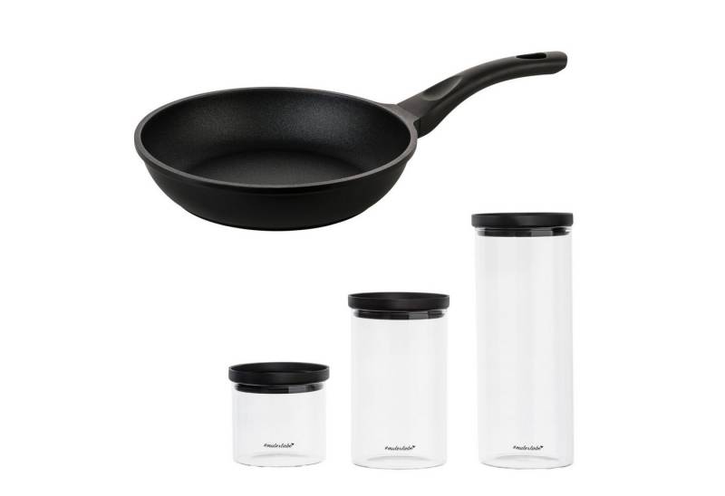 Mulex Bratpfanne TOMALIN Premium 26 cm inklusive KALMAR Meal Cubes Schwarz – aus Glas, Pfanne Aluguss (Premium Qualität, 7-tlg., Tomalinbeschichtung // Meal Cube aus Glas), Induktionsgeeignet von Mulex