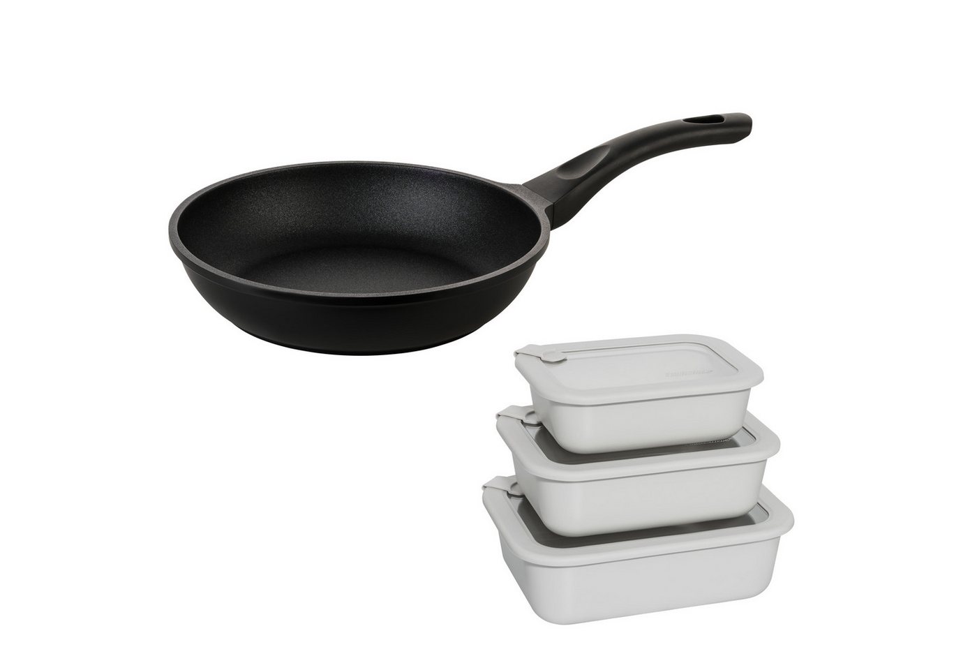 Mulex Bratpfanne TOMALIN Premium 26 cm inklusive LUND Meal Cubes – aus gehärtetem Glas, Pfanne Aluguss (Premium Qualität // 7tlg, 7-tlg., Tomalinbeschichtung // Meal Cube aus gehärtetem Glas), Induktionsgeeignet von Mulex