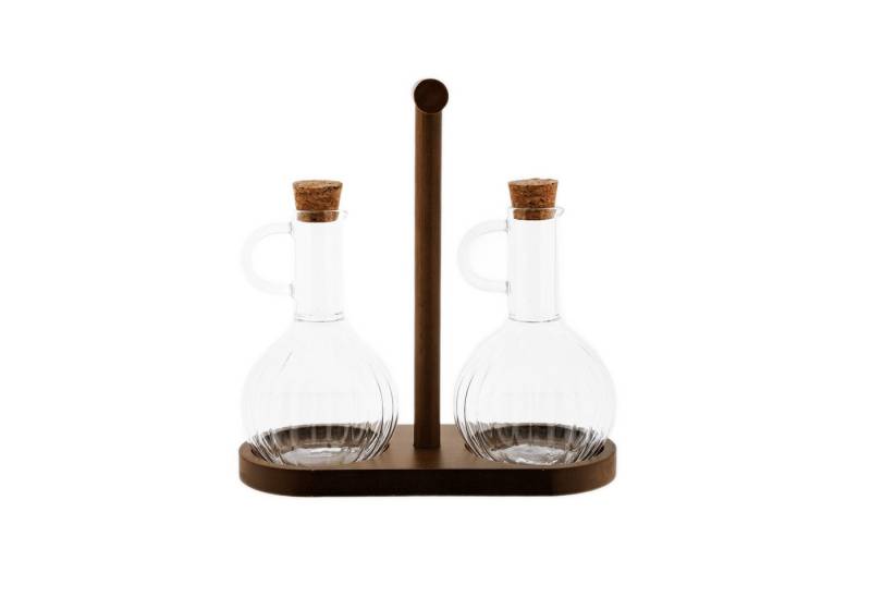 Mulex Ölspender Öl- & Essigspender Set mit Holzständer - 320 ml in Relief-Design, (5-tlg) von Mulex